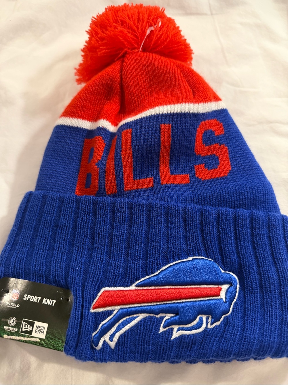 NFL Blue & Red Bills Pom Knit Beanie